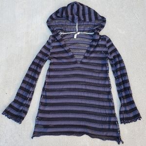 RARE Y2K Vintage Free People Summer Crochet Hoodie Tunic SMALL Like New Sheer